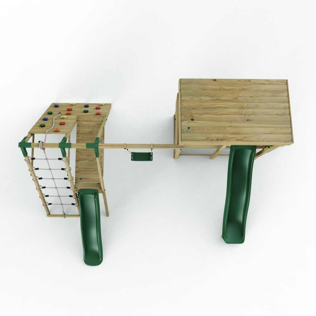 ClassicPlay Outpost XL Lookout Tower with 1.2m Deck, Single Swing, Climbing Wall and Slides