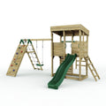 ClassicPlay Outpost XL Lookout Tower with 1.2m Deck, Single Swing, Monkey Bars, Climbing Wall and Slide