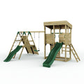 ClassicPlay Outpost XL Lookout Tower with 1.2m Deck, Single Swing, Monkey Bars, Climbing Wall and Slides